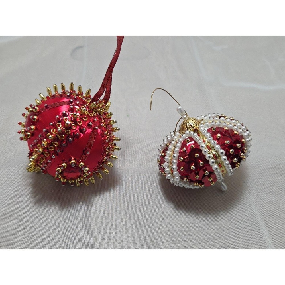 Handmade Red and Gold Ornament‎ - Intricately Detailed Holiday Christmas Vtg